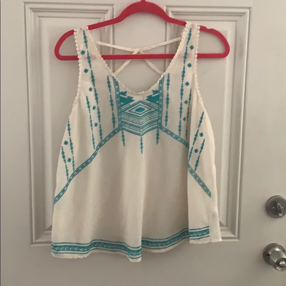 Xhilaration Criss cross back embroidered tank top